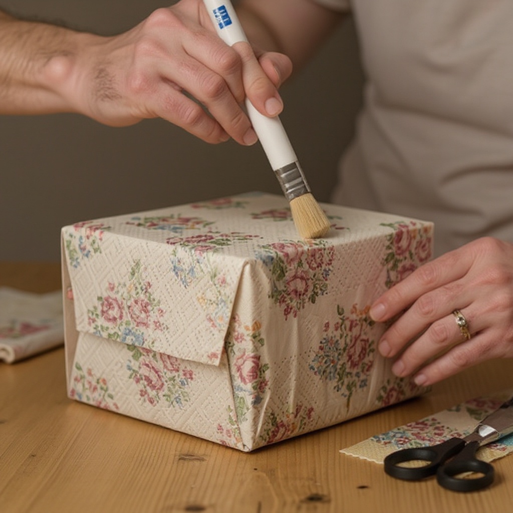 Step 8: Starting from the center and working outwards, gently brush more decoupage glue