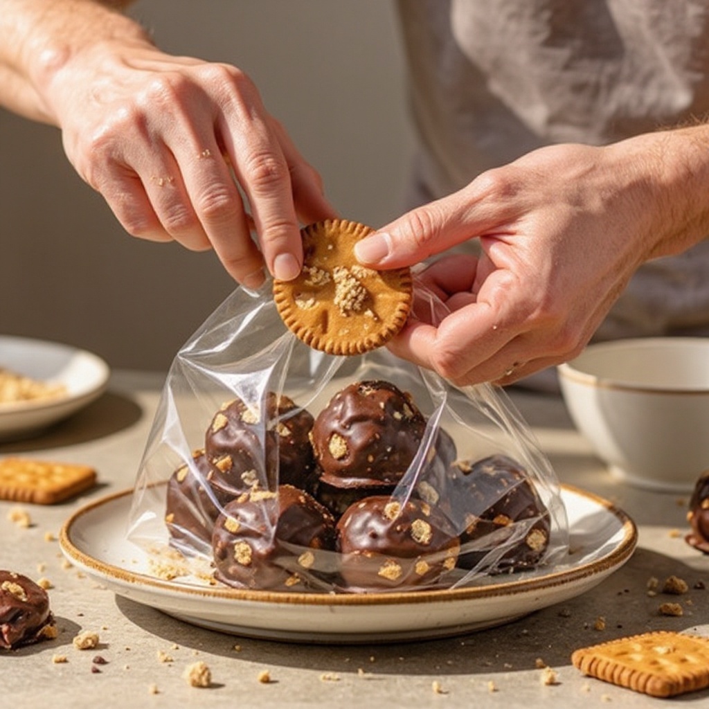 Step 1: Place the digestive biscuits into a sturdy plastic bag. Seal the bag, ensuring m