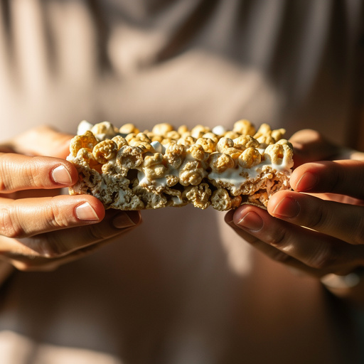 No-Bake Cereal Treat Bars held in hand