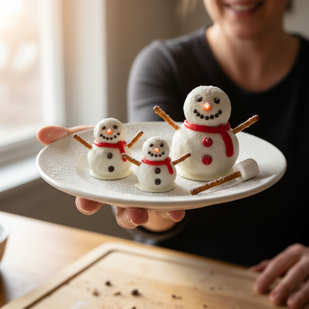 Oreo Truffle Snowman Family held in hand