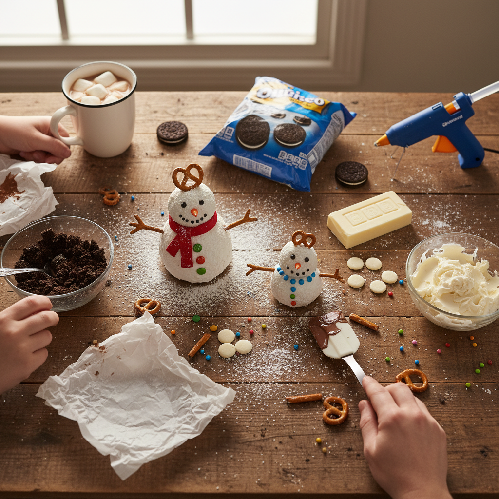 Multiple Oreo Truffle Snowman Family crafts from above