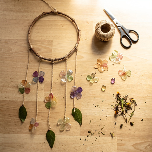 Multiple Nature's Sun Catcher Mobiles crafts from above