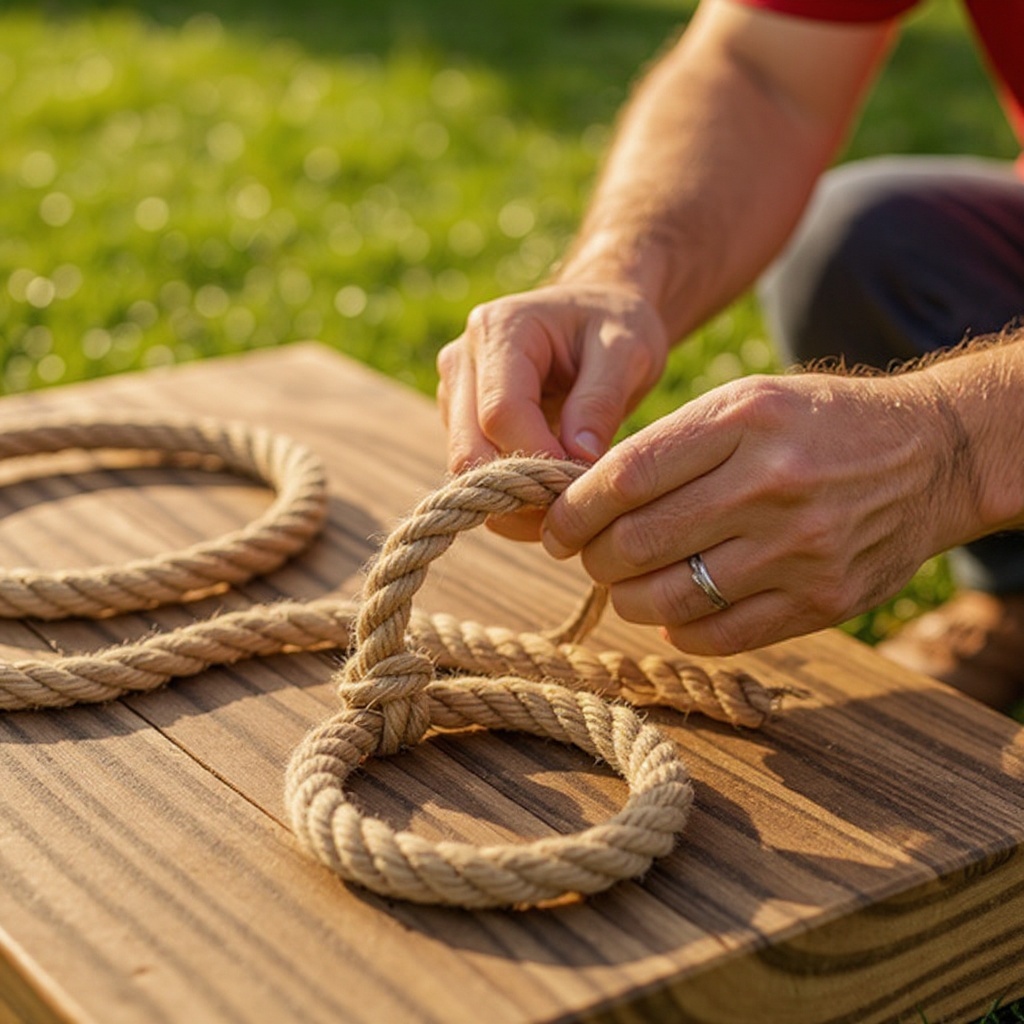 Step 13: To create the rings, begin wrapping the rope tightly around itself, starting fro