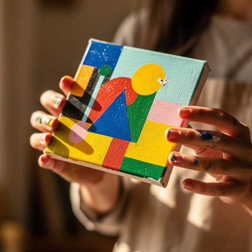 Simple Shape Acrylic Painting held in hand