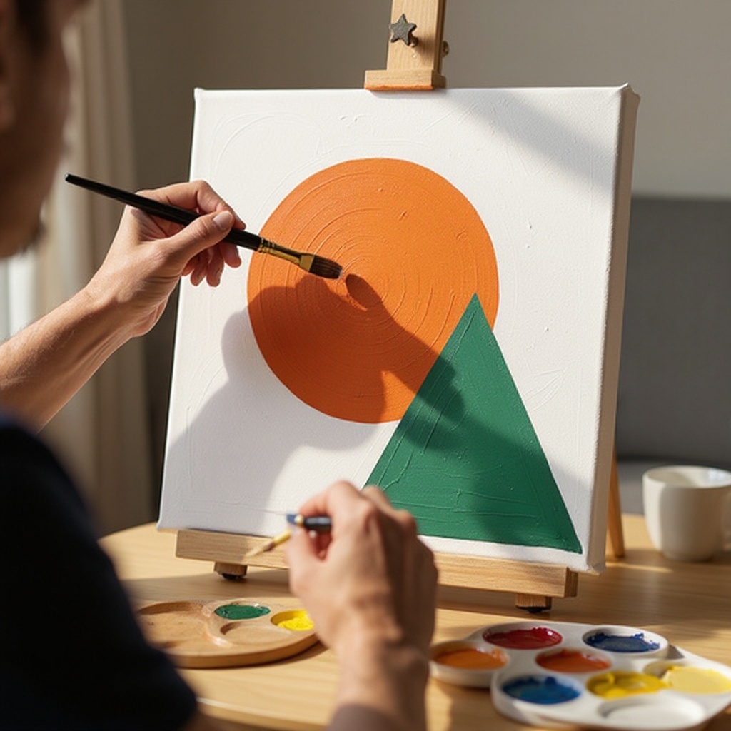 Step 5: Dip your brush into your first paint color and begin filling in a shape. Start w