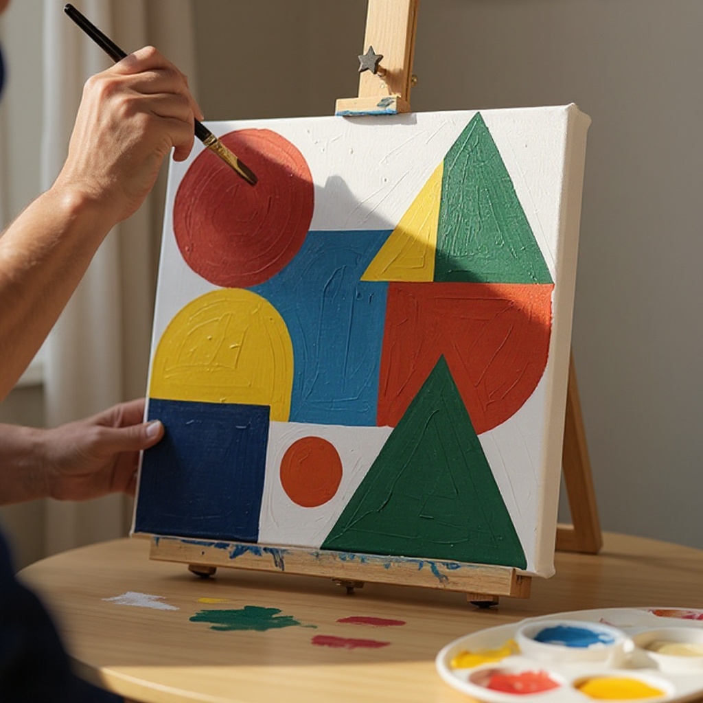 Step 7: Continue adding more shapes and colors to your canvas, layering and overlapping