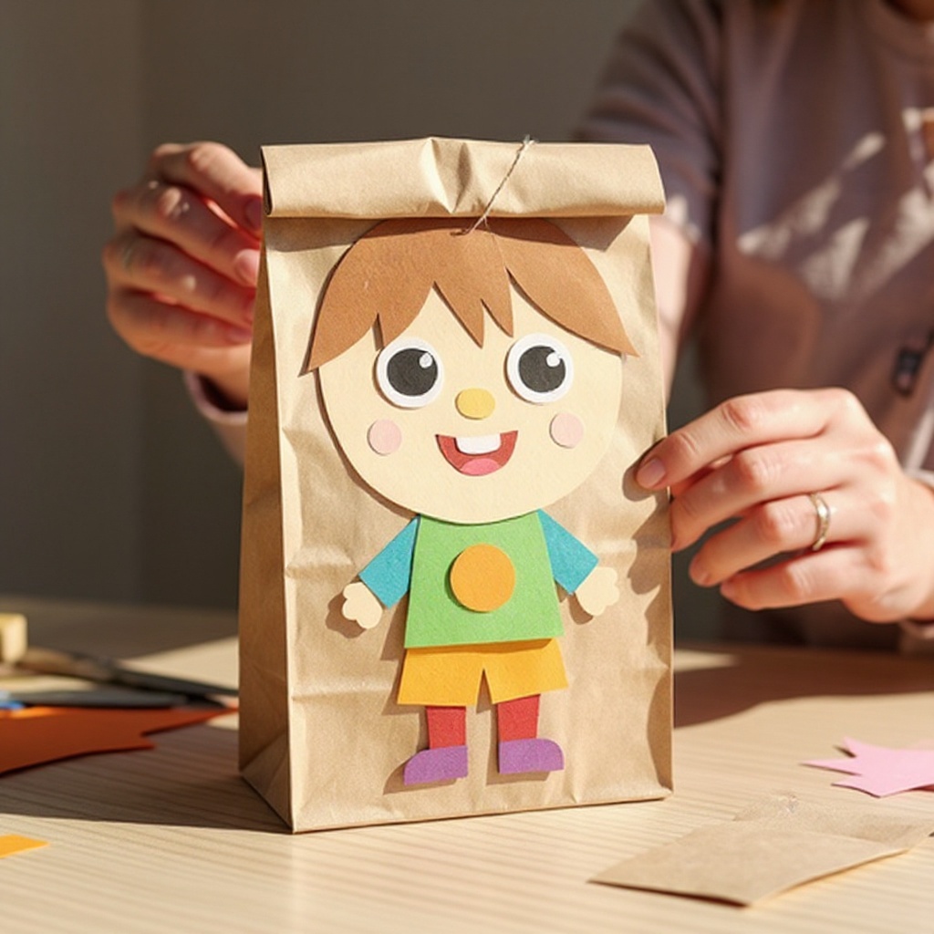 Step 1: Open a paper lunch bag and turn it so the folded bottom is at the top. This fold