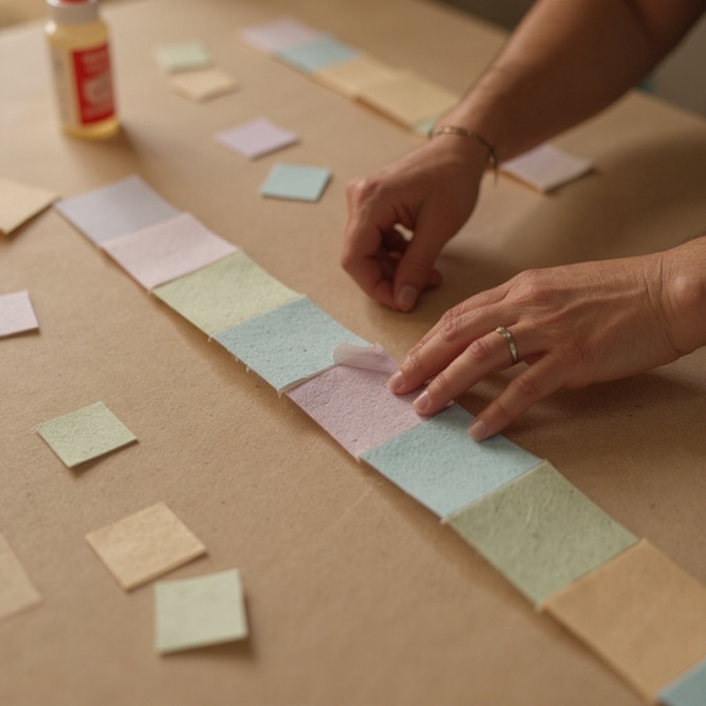 Step 7: Continue this process, adding squares one by one, to create a long strip of conn