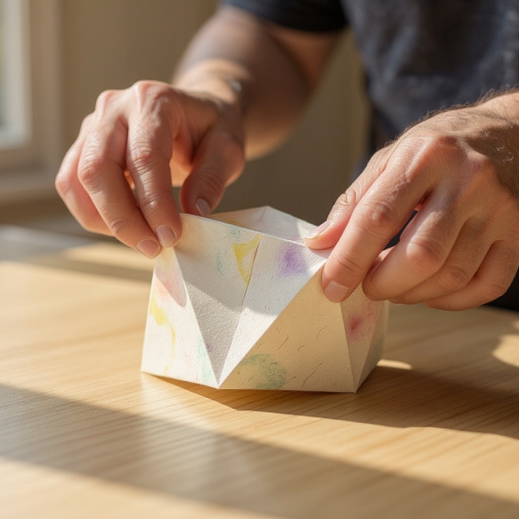 Step 2: Fold the paper in half horizontally, creasing well, then unfold.