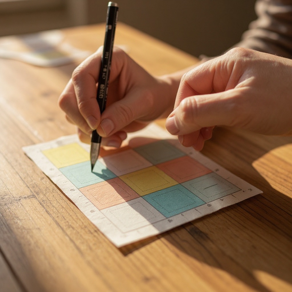 Step 1: Using a ruler and pencil, lightly draw a grid of 1-inch squares on your paper. A