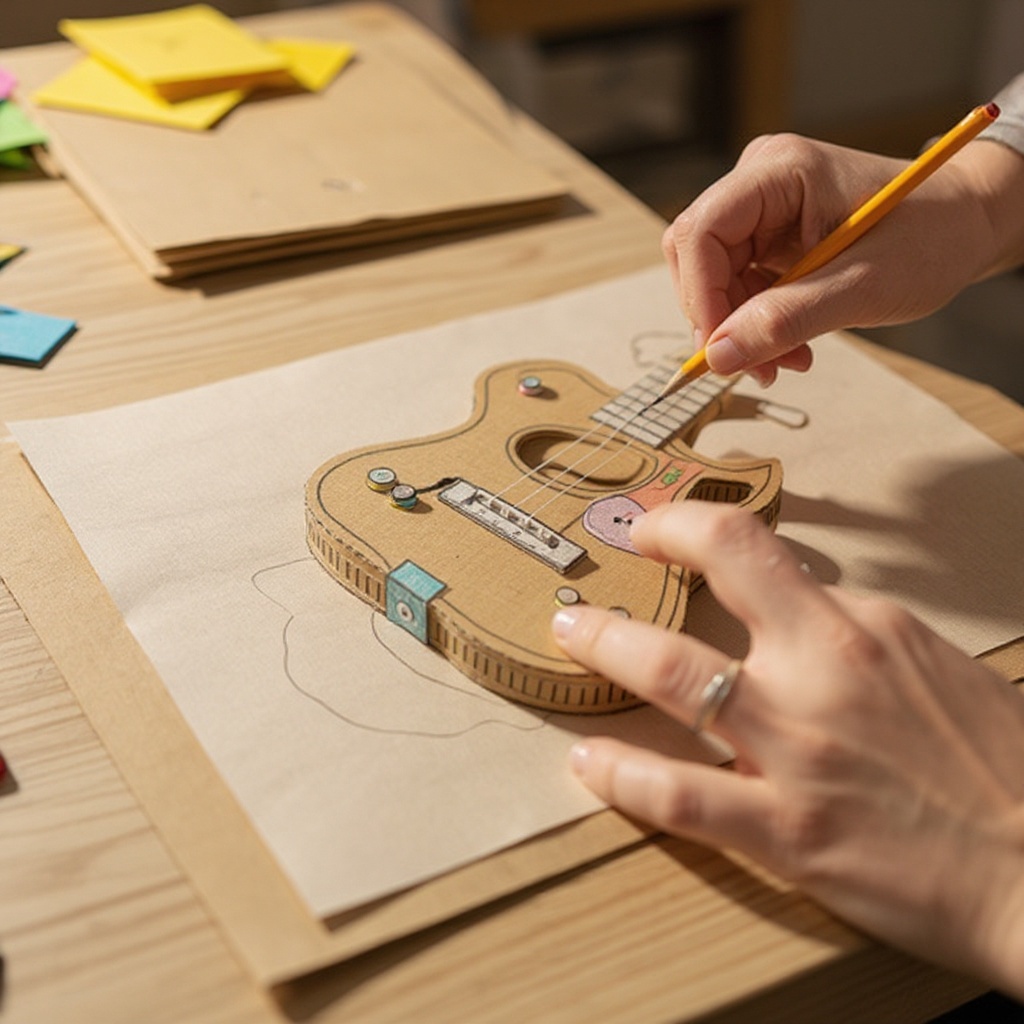 Step 1: Draw a guitar shape onto the cardboard. Aim for a classic body shape with a neck