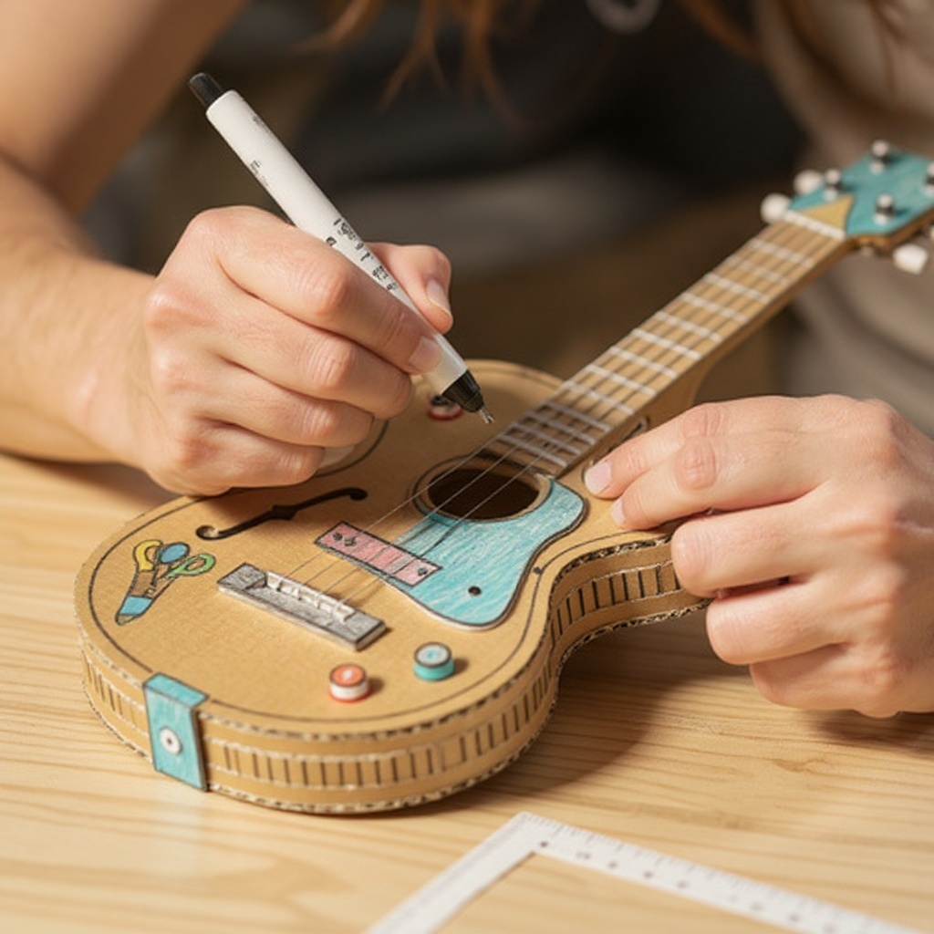 Step 5: Using a ruler, draw thin, straight lines across the fretboard paper to represent