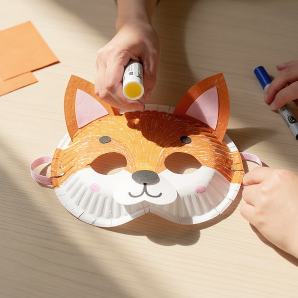 Step 5: Unfold the paper plate to reveal your mask base with the eye holes. You should n