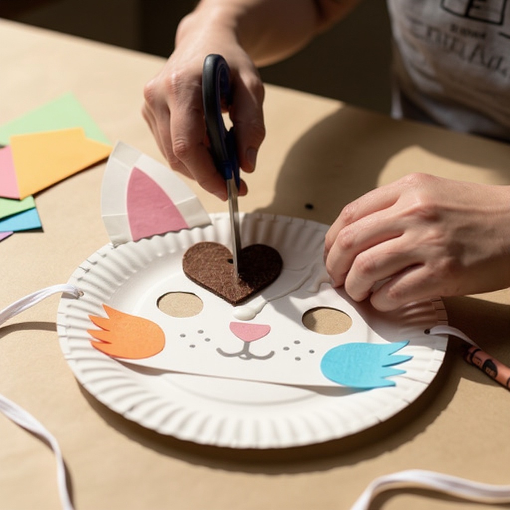 Step 2: Carefully cut out two eye holes from the folded edge of the paper plate, about 1