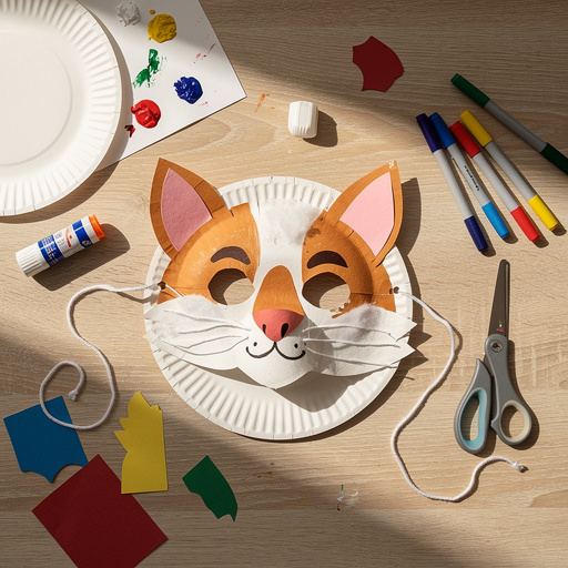 Multiple Paper Plate Animal Masks crafts from above