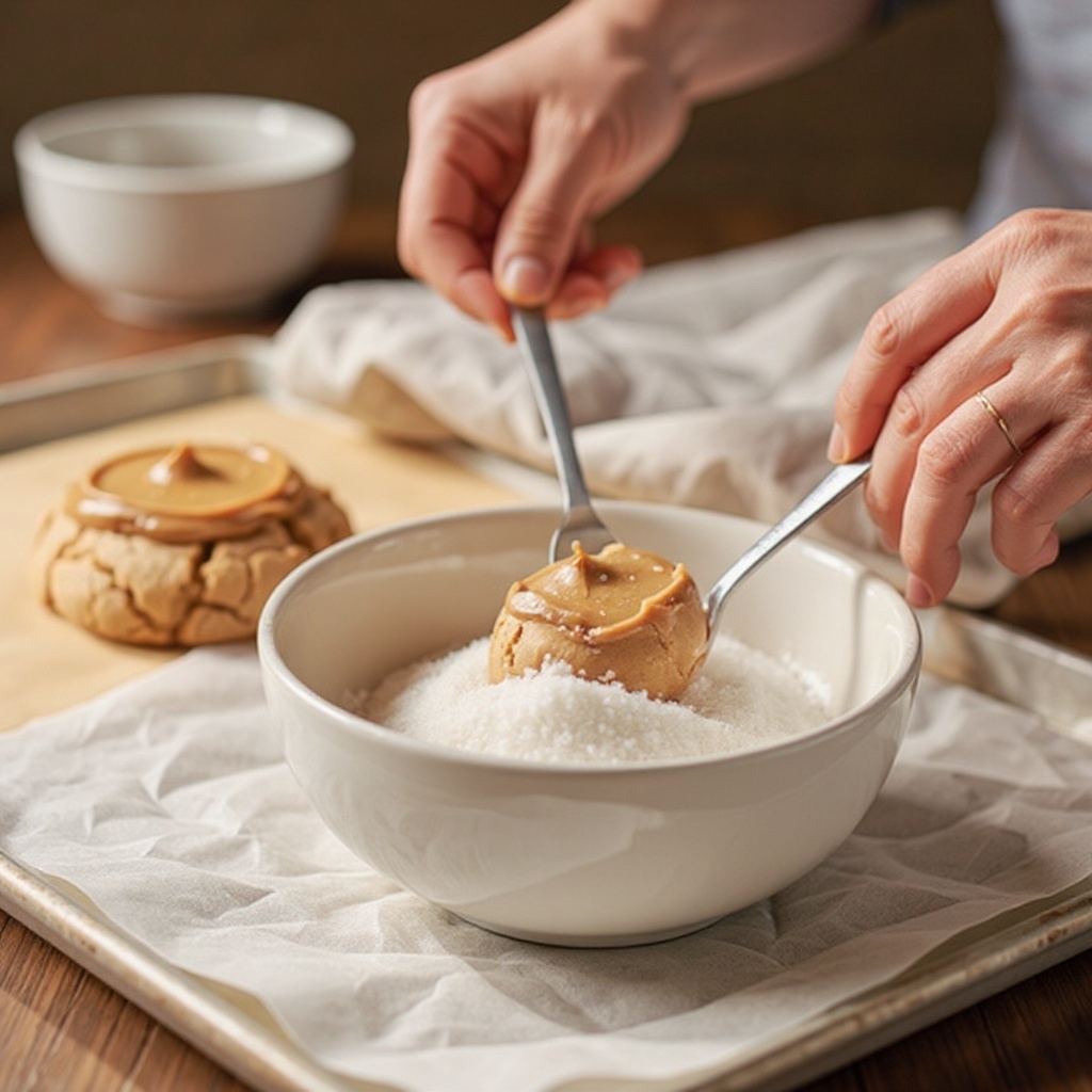 Step 2: In a medium bowl, combine 1 cup of creamy peanut butter and 1 cup of granulated 