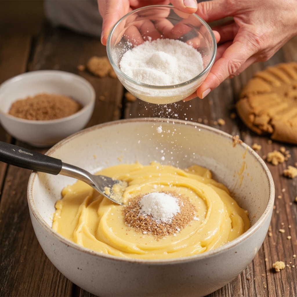 Step 2: In a large mixing bowl, cream together the softened butter and creamy peanut but