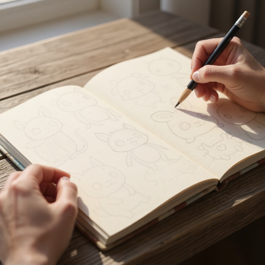 Step 2: Lightly sketch a few basic shapes on your paper, like circles, ovals, or squares