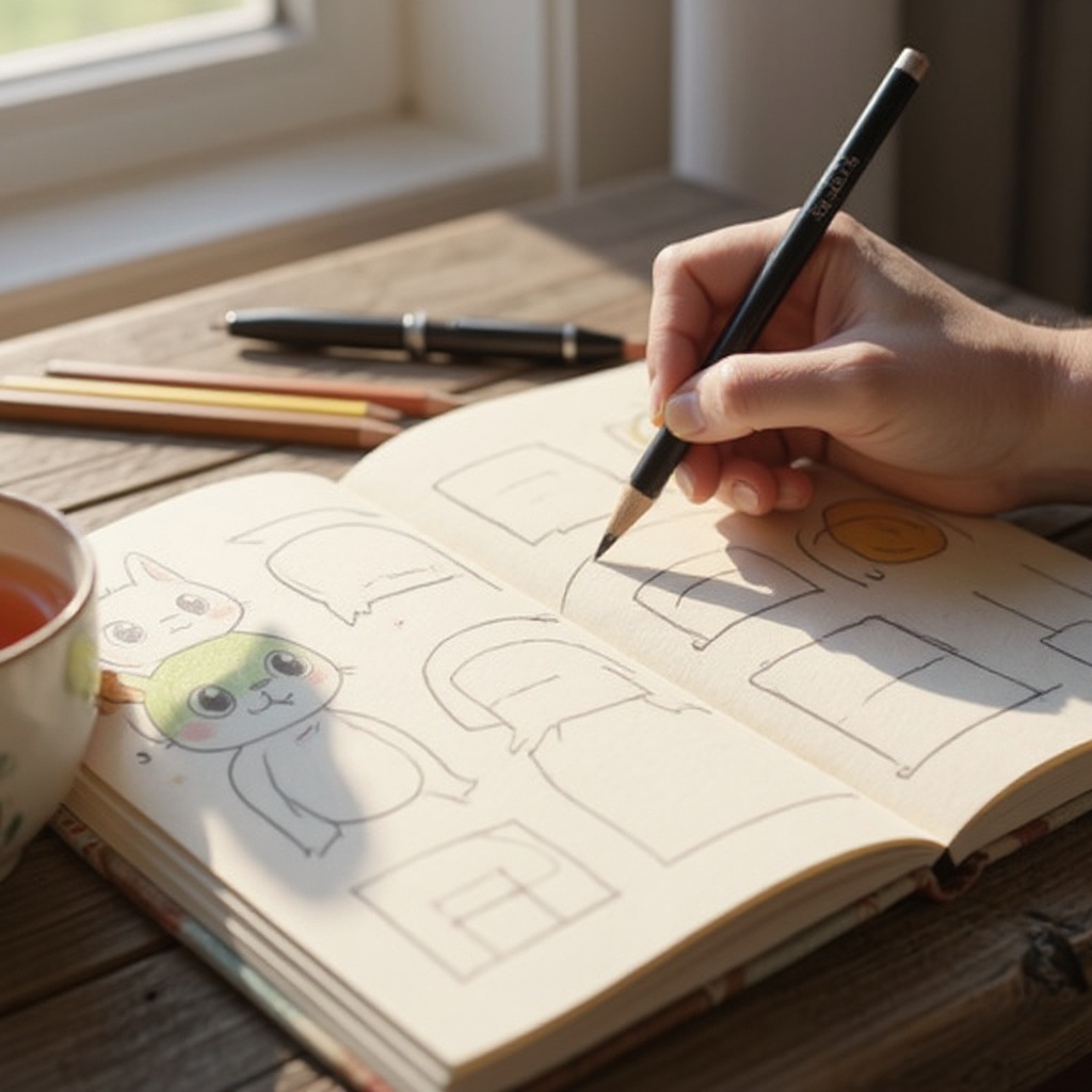 Step 4: Add a head by drawing a circle or oval on top of the body, or to the side. Consi