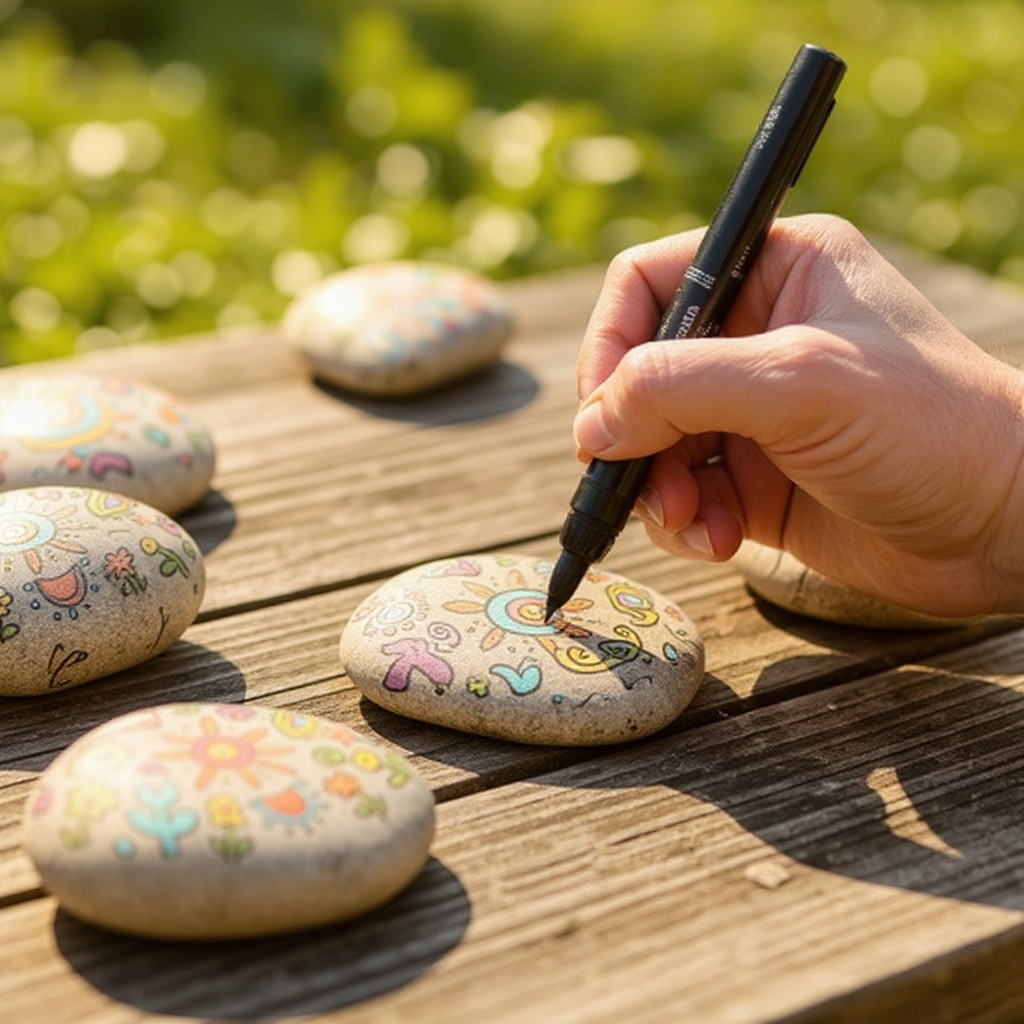 Step 3: Begin drawing your design on the stone with permanent markers. Allow the ink to 