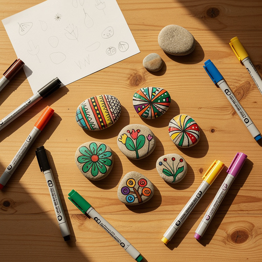 Multiple Permanent Marker Painted Rocks crafts from above
