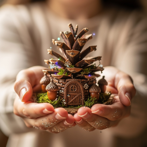 Sparkling Pinecone Fairy Homes held in hand