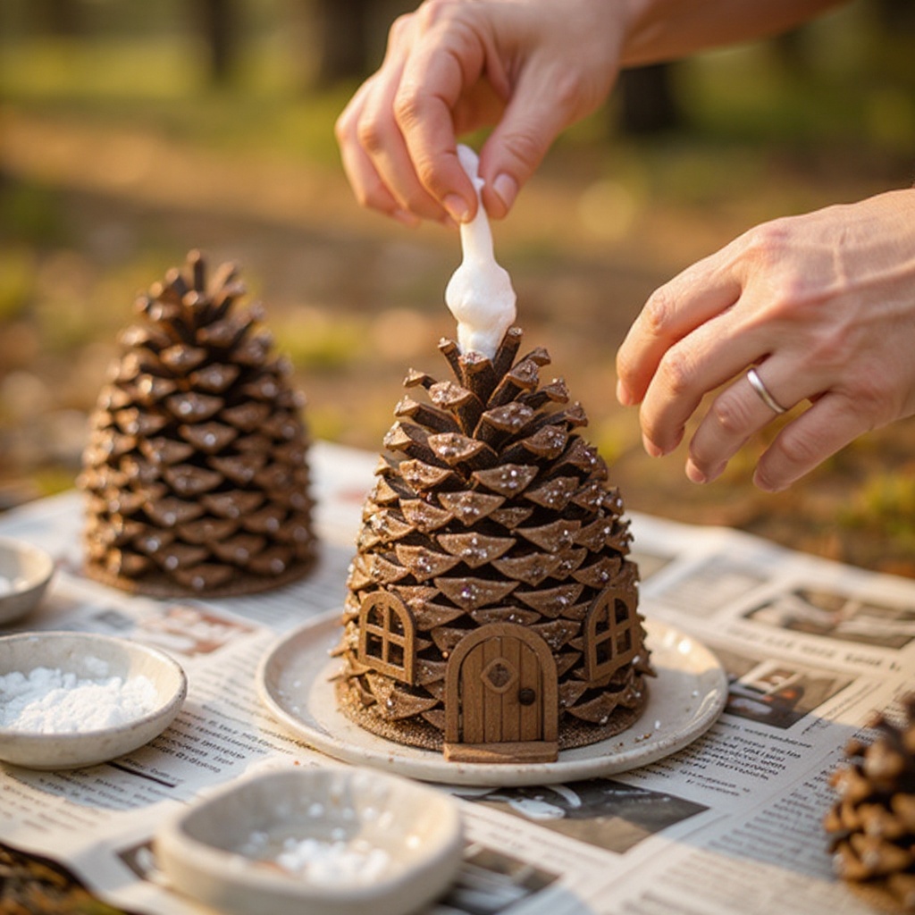 Step 4: Dip the tip of a pinecone into the glue, coating the scales where you want to ad