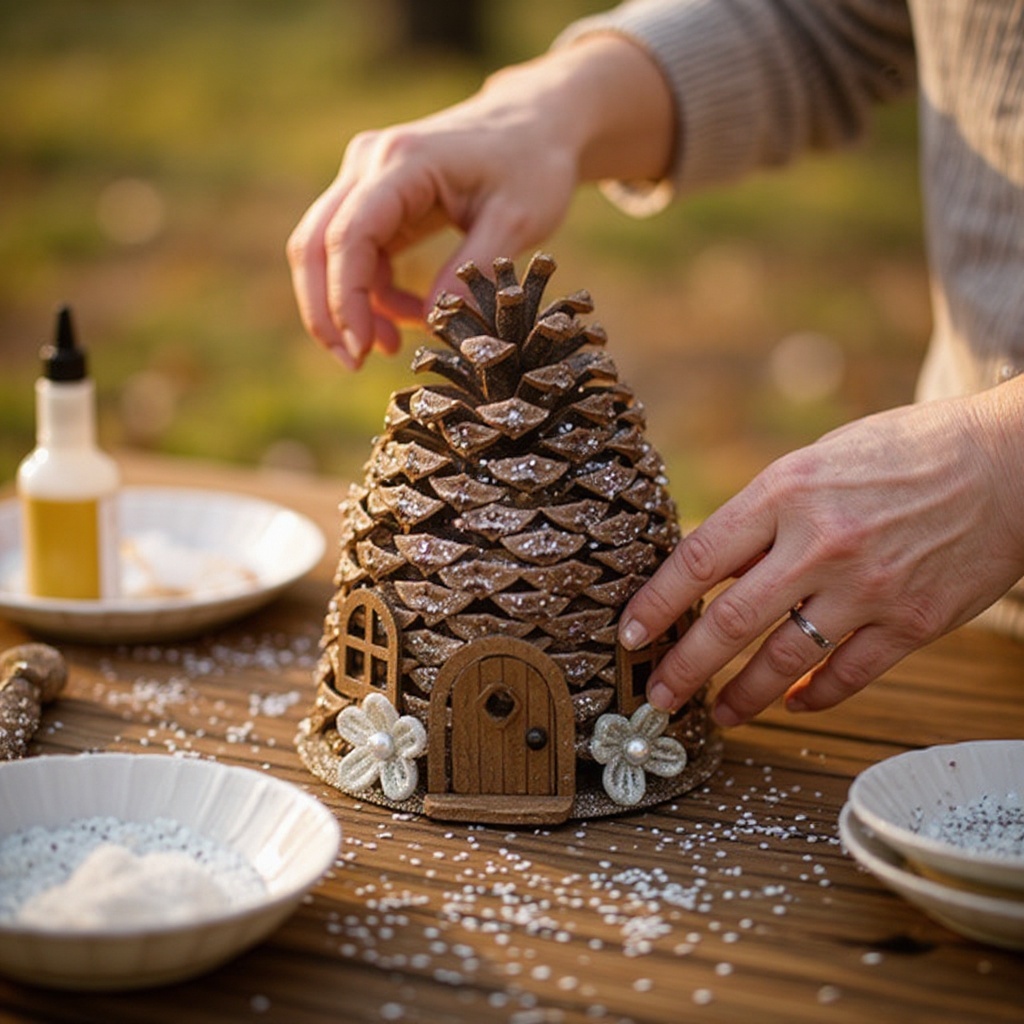 Step 7: Roll or gently shake the glued sections of the pinecone in the glitter until wel