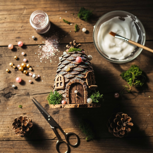 Multiple Sparkling Pinecone Fairy Homes crafts from above