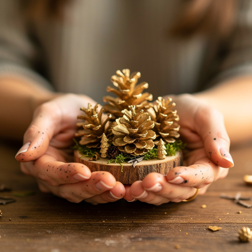 Gilded Pinecone Forest Decor held in hand