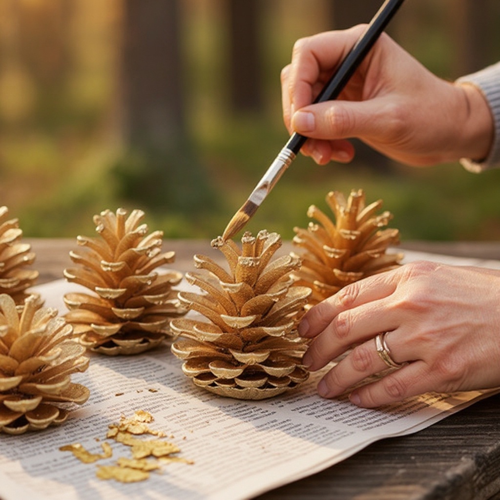 Step 4: Using the paintbrush, carefully paint the tips and edges of the pinecone scales.
