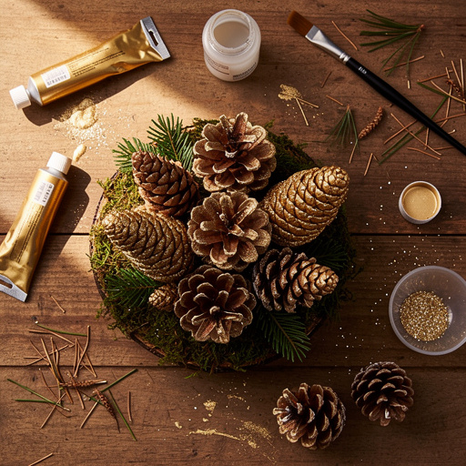 Multiple Gilded Pinecone Forest Decor crafts from above