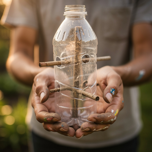 Plastic Bottle Bird Feeder held in hand