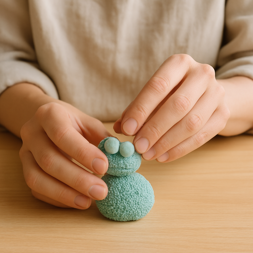 Step 8: Step 8: Take two tiny, 1/4-inch balls of a contrasting color for the eyes. Roll 