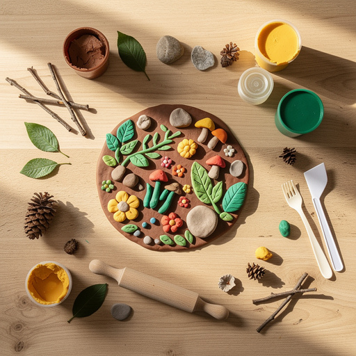 Multiple Playdough Nature Sculptures crafts from above