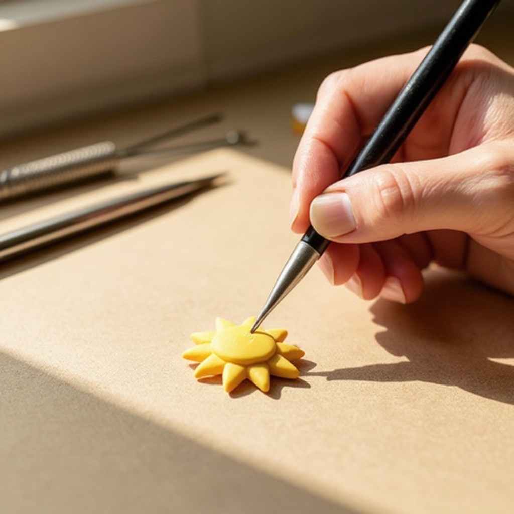 Step 5: Begin adding details by layering smaller pieces of clay, indenting with tools, o