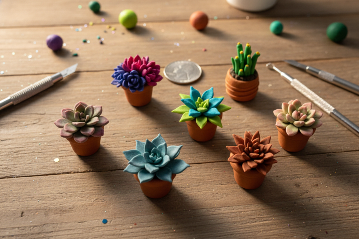 Multiple Polymer Clay Tiny Succulent Plant Charms crafts from above
