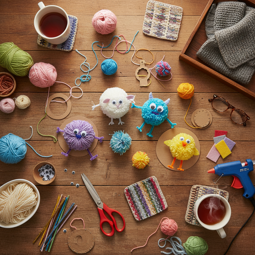 Multiple Fluffy Pom Pom Critters crafts from above