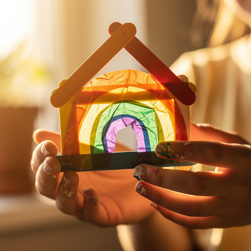 Popsicle Stick Rainbow Sun Catchers held in hand