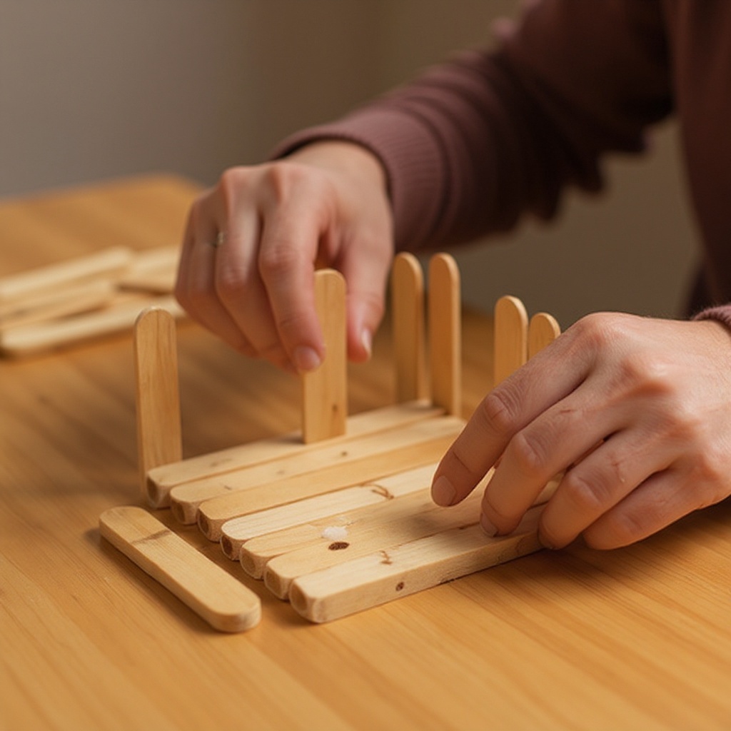 Step 3: Lay out 16 popsicle sticks side-by-side on a flat surface to form a perfect squa