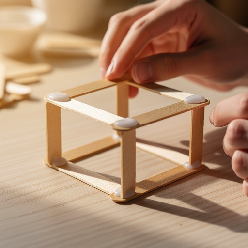 Step 4: Form the initial frame: Place two more popsicle sticks perpendicularly across th