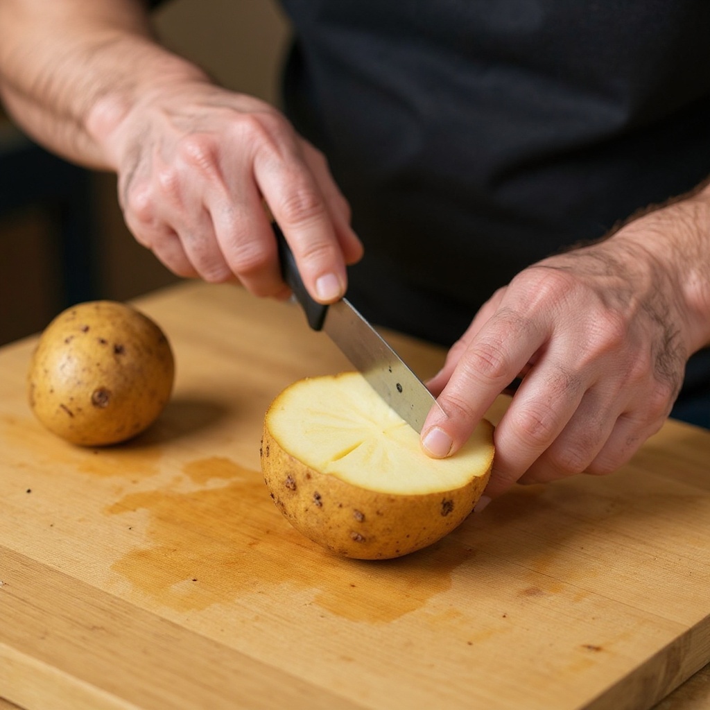 Step 3: With adult supervision, carefully cut one of the potatoes in half horizontally u