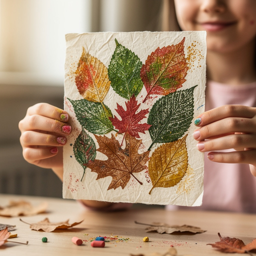 Leaf Rubbing Nature Collage held in hand