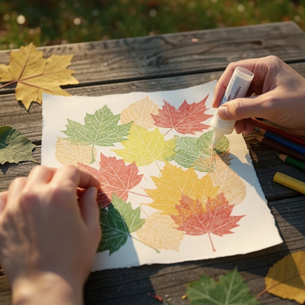 Step 11: Use a glue stick to secure each piece of the leaf rubbing collage to the backgro