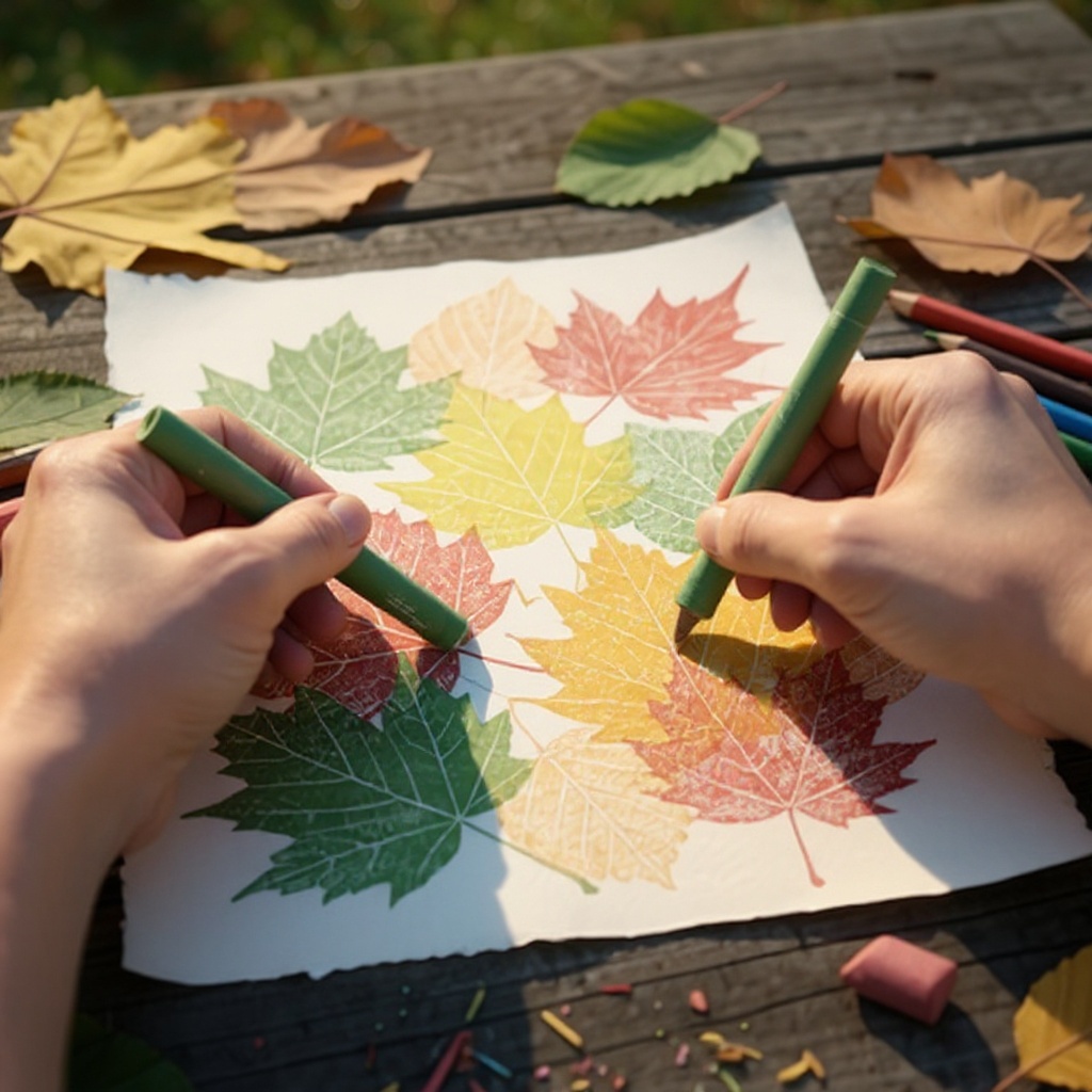 Step 6: Rub the side of the crayon firmly over the paper where the leaf is underneath. Y