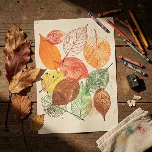 Multiple Leaf Rubbing Nature Collage crafts from above