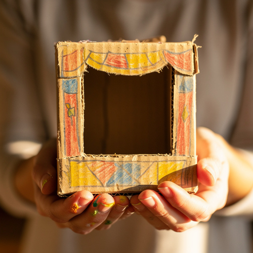 Cardboard Box Puppet Theater held in hand