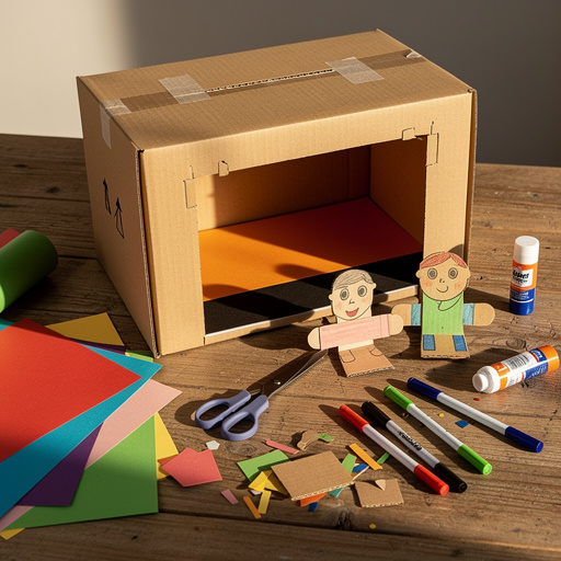 Multiple Cardboard Box Puppet Theater crafts from above