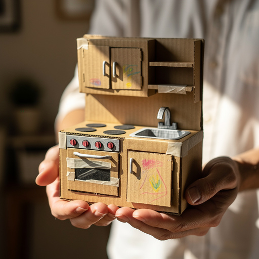 Cardboard Box Kitchenette held in hand