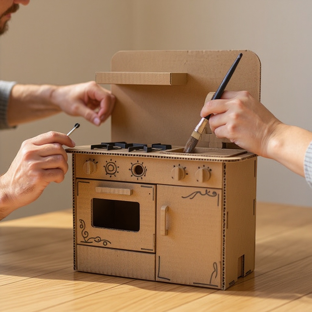 Step 7: Paint the entire kitchenette structure. Use different colors for the oven, cupbo
